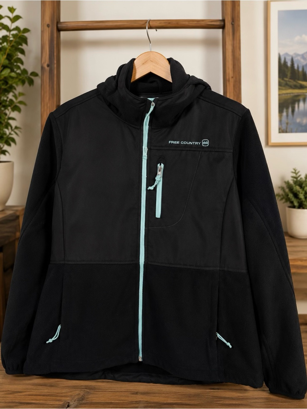 NWOT Free Country Black Jacket with Light Blue Stitching